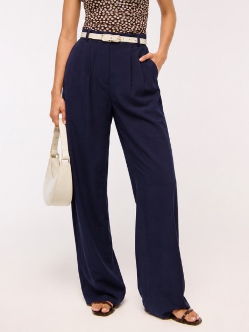 Abercrombie & Fitch Tall Sloane High Rise Pleated Wide Leg Trouser Pant Navy 27